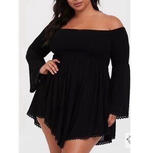 Torrid black swim cover up off shoulder
